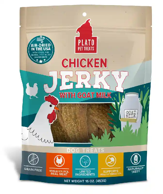 Plato Dog Jerky GF Chicken Goat Milk 16oz