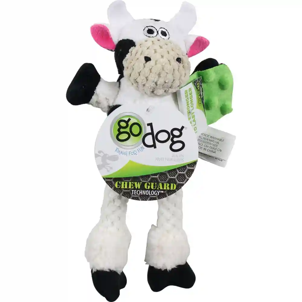Godog Checkers Skinny Cow With Chew Guard Technology Plush Dog Toy Xsmall