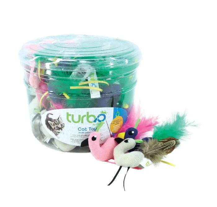Turbo Bulk Cat Toy Bin With Lime Loop, Birds W/ Feather Tails, One Size