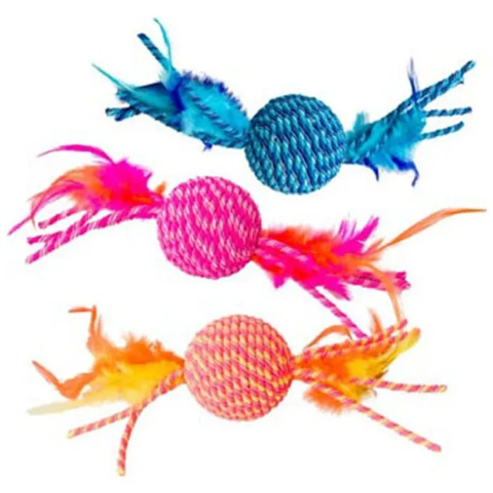 Elasteeez Ball/Feathers Cat Toy 6"