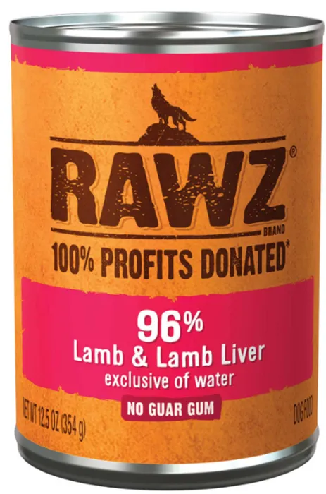 Rawz Dog Can 96% Lamb & Liver Pate 12.5oz
