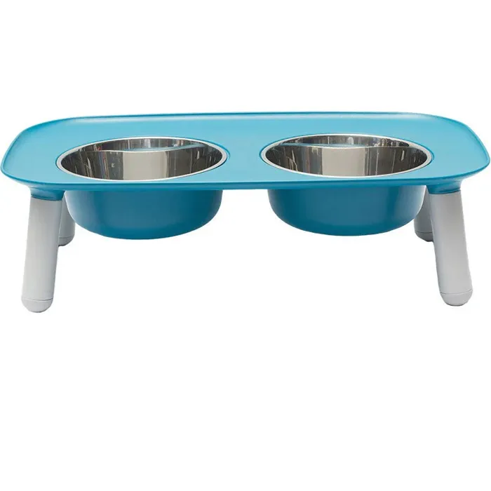 Messy Mutts Elevated Double Feeder Blue 5 cups
