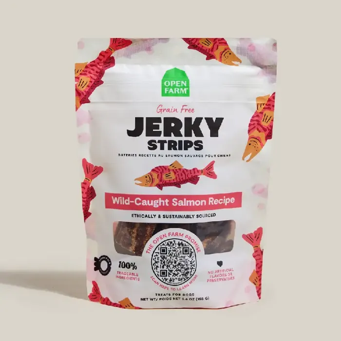 Open Farm Dog Treat Gf Jerky Strips Wild Salmon 5.6oz