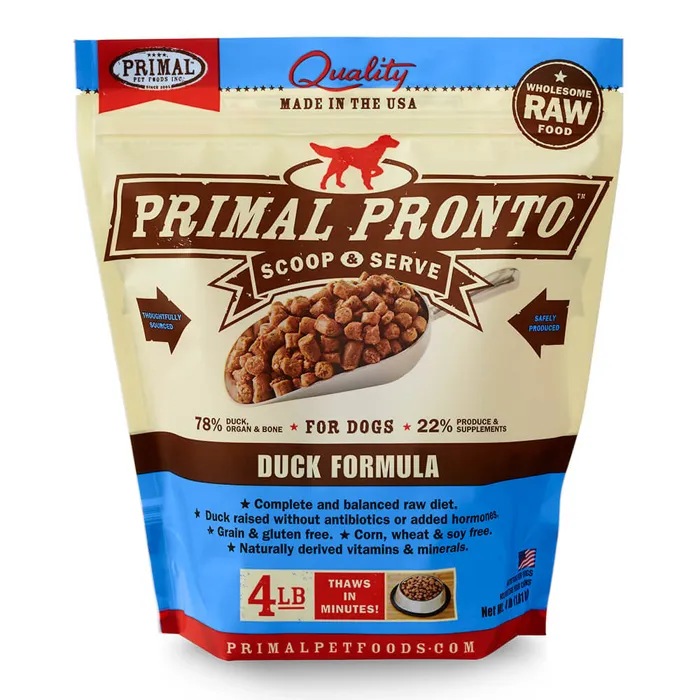 Primal Pronto Raw Frozen Duck Dog 4 Lbs