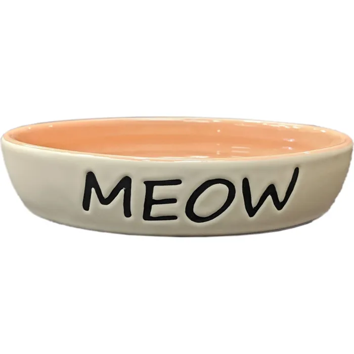 Ethical Cat Dish Oval Meow Coral 6"