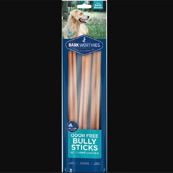 Barkworthies Odor Free Bully Stick 12" 3 Pack