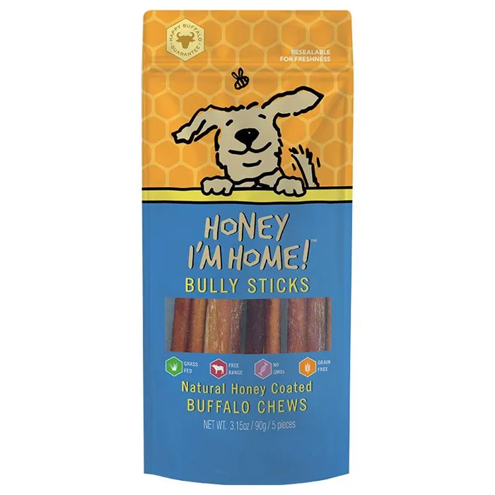 Honey Im Home Dog Treat Gf Buffalo Bully Stick 6" Bulk