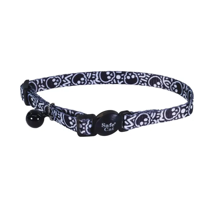 Adjustable Breakaway Collar - Black Skulls 3/8" X 8" 12"