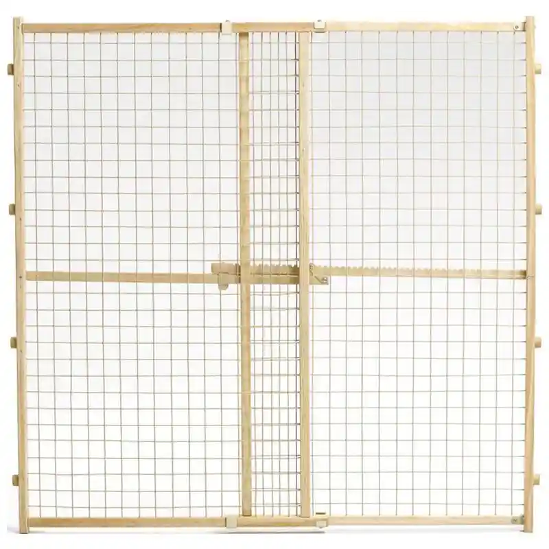 44 In. Wood Wire Mesh Pet Gate Expands 29-50 In.