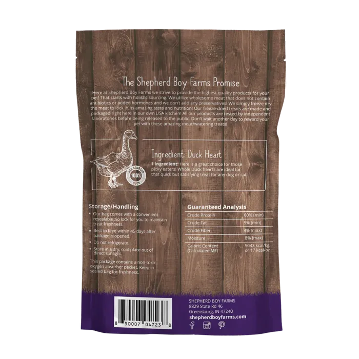 SBF Freeze Dried Duck Heart Treats 3oz