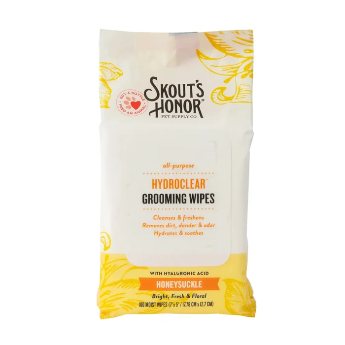Skout's Honor Dog Grooming Hydroclear Wipes Honeysuckle 100 Ct