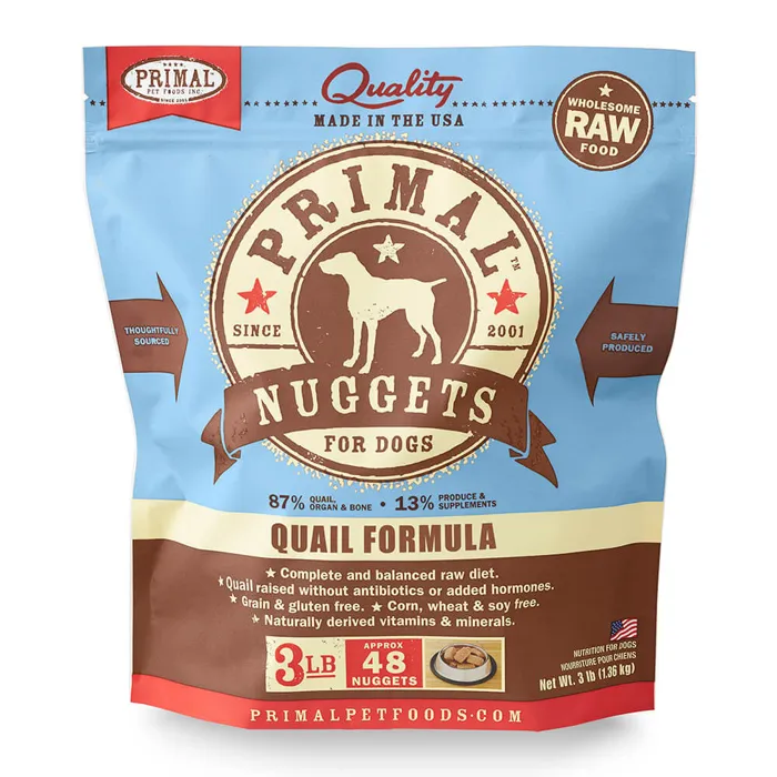 Prml Frz Raw Quail Nugg 3# Dog
