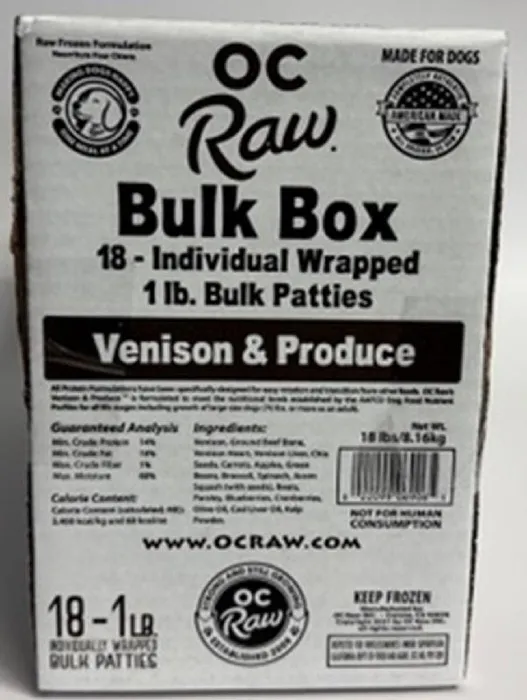 Oc Raw Venison & Produce Bulk 18#