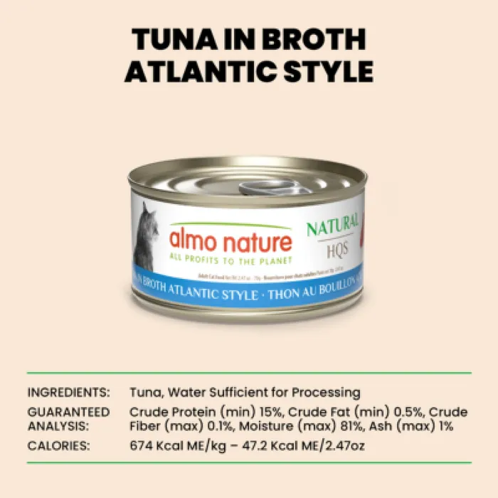 Almo Nature Cat Hqs Natural Tuna In Broth 2.47oz