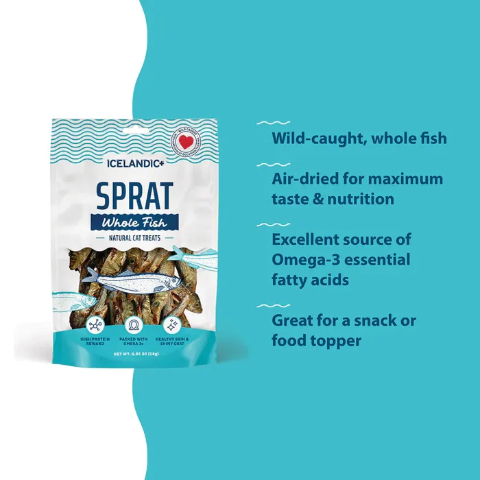 Icelandic+ Sprat Whole Fish cat treats, benefits graphic