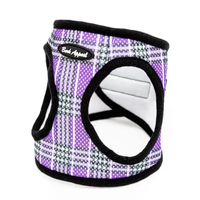 Bark Appeal Ez Wrap Mesh Harness Purple Plaid Xxs