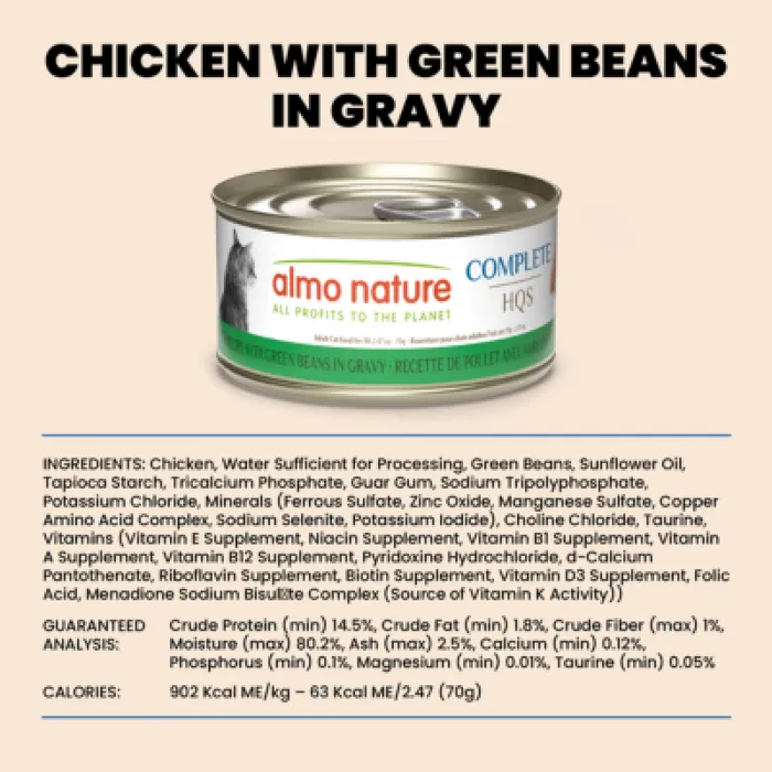 Almo Cat Can Hqs Complete Ckn/green Bean 2.47-oz