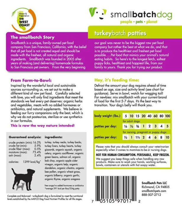 Small Batch Frozen Dog Patties Turkey 18#