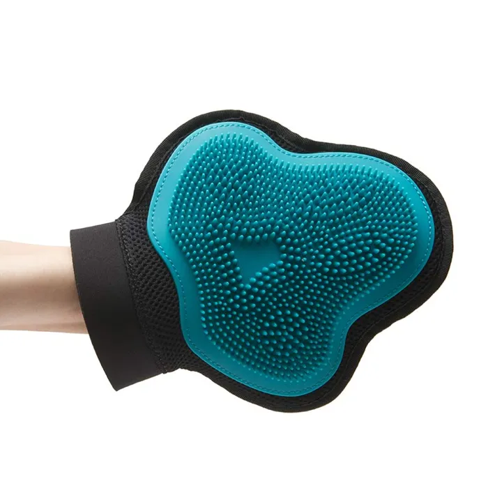Messy Mutts Silicone Grooming Glove Blue