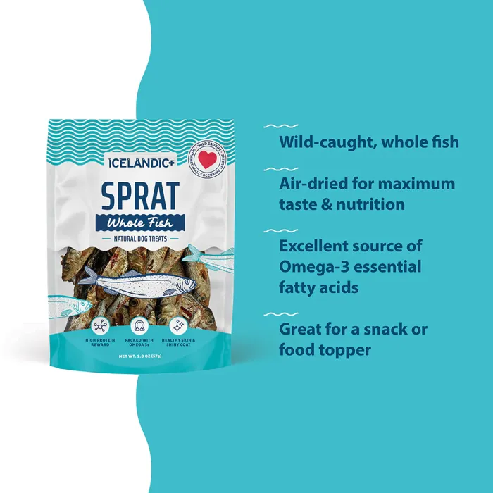 Icelandic+ Sprat Whole Fish 2-oz bag benefits graphic
