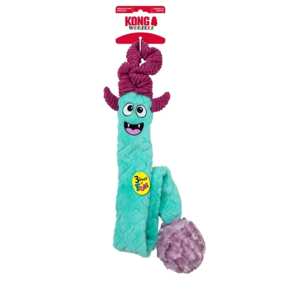 KONG Woozles Tug ’n Chase Large/XL green-purple packaged front