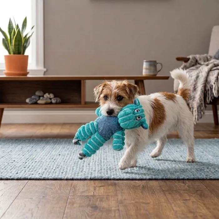 KONG Floppy Knots Hippo X-Small teal with dog