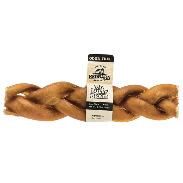 Red Barn Odor Free Braided Bully Stick 7"