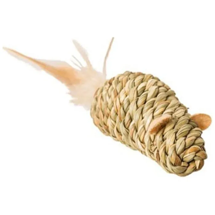 Seagrass Mouse W/feathers Cat Toy Assorted 3.5in